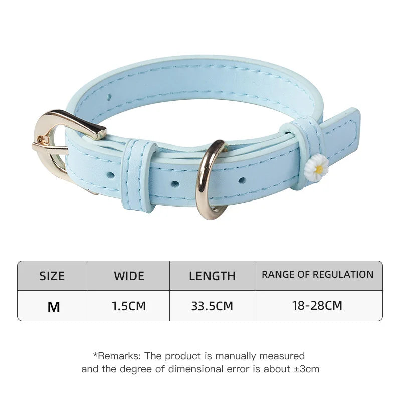 Cute Dog Accessories PU Leather Pet Collar Daisy Decoration Alloy Buckle Head Traction Rope Neck Loop for Cat Teddy Schnauzer