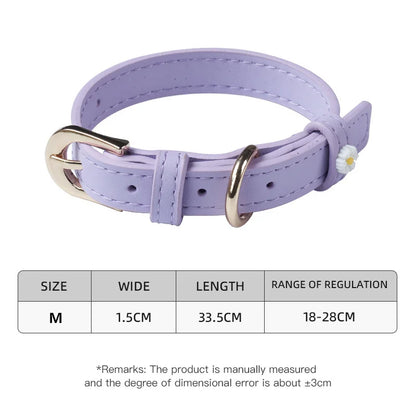 Cute Dog Accessories PU Leather Pet Collar Daisy Decoration Alloy Buckle Head Traction Rope Neck Loop for Cat Teddy Schnauzer