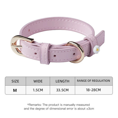 Cute Dog Accessories PU Leather Pet Collar Daisy Decoration Alloy Buckle Head Traction Rope Neck Loop for Cat Teddy Schnauzer