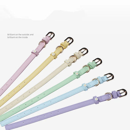 Cute Dog Accessories PU Leather Pet Collar Daisy Decoration Alloy Buckle Head Traction Rope Neck Loop for Cat Teddy Schnauzer