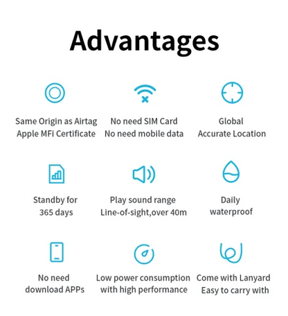 Security Bluetooth GPS Tag Based on iphone Find My app Anti-lose Tracker Sound Locate Message Reminder Alarm Key Finder