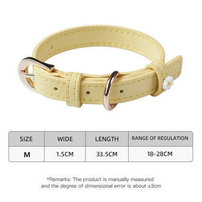 Cute Dog Accessories PU Leather Pet Collar Daisy Decoration Alloy Buckle Head Traction Rope Neck Loop for Cat Teddy Schnauzer